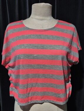 Crop Striped Tee - Coral and Gray (Box A)